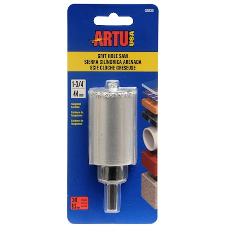 Artu 1-3/4" Tungsten Carbide Grit Hole Saw with Arbor/Pilot 02830